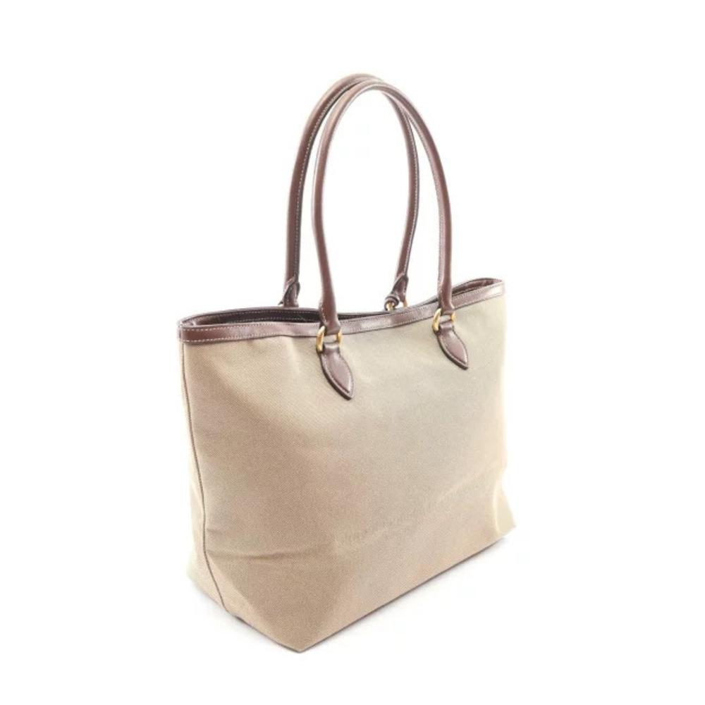 Prada Bag Beige Canvas Leather Brown JACQUARD Tote Tan Brown